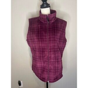 Woolrich women's fleece vest in a purple plaid pattern woman’s large
